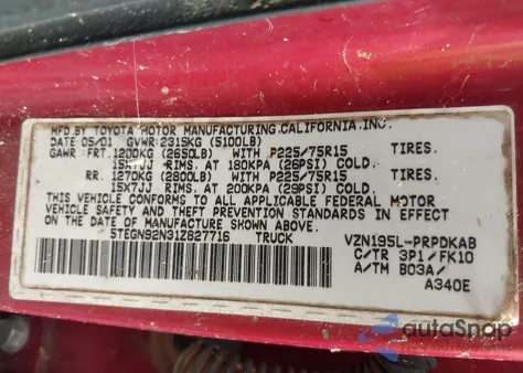 2001 Toyota Tacoma Prerunner V6 from USA, damaged, VIN 5TEGN92N31Z827716